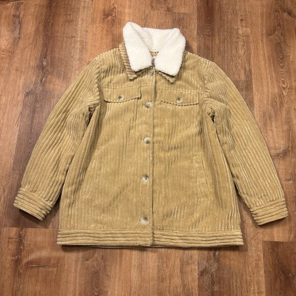 UGG Koolaburra Corduroy Jacket Womens Large Sherpa Collared Lined Tan Brown - Picture 1 of 5